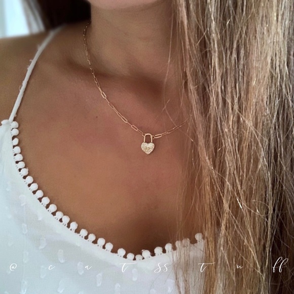 CZ Heart Padlock Necklace - Picture 8 of 15